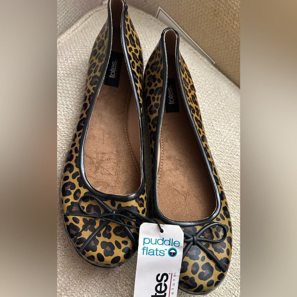 * New Totes Waterproof Puddle Flats Rain Shoes SZ 11 - 11.5 Animal Print *
